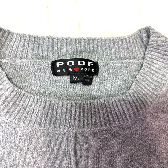 POOF New York Women’s Medium Gray Crew Neck Sweater with Cut Out Detail - Picture 3 of 6
